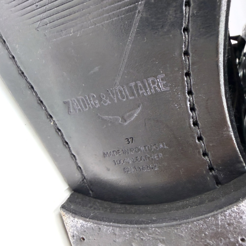 Zadig & Voltaire Laureen Roma Boots Black Leather Lace-Up Skull Women Sz 37 / 7 - Picture 11 of 12